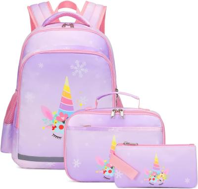 China Children Backpack Girl'S Unicorn Backpack With Lunch Bag Pencil Case Set Backpack for sale