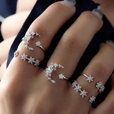 China Retro CLASSIC Silver Zircon Star Moon Ring 5 Piece Set 1949 for sale