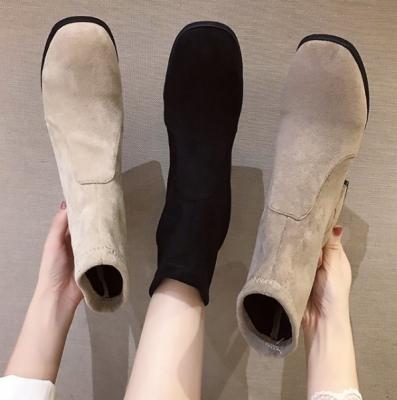 China New Square Toe Waterproof Suede High Block Heel Martin Boots 1 for sale