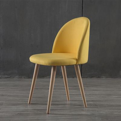 China Upholsted Modern Dining Chair Wooden Leg Furniture Customized Soft And Comfortable Yellow Fabric Dining Chair for sale