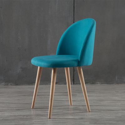 China Soft and Comfortable Modern Nordic Blue Soft Dining Chair Cushion Curved Backrest Wooden Dining Chair Dining Chair for sale