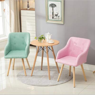 China Soft And Comfortable Modern OEM ODM Leisure Cafe Restaurant Fabric Dining Chair With Four Wooden Leg for sale