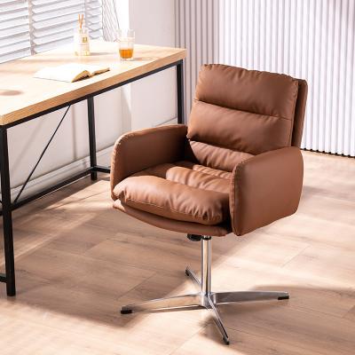 China Brown (Height) New Design Adjustable Office Chair Modern Fixed Leather Swivel Computer Desk Chair With No Wheels for sale