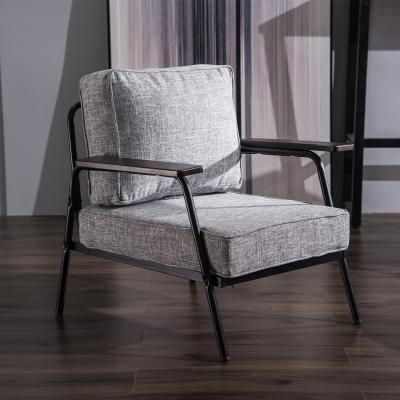 China Removable Metal Frame Armchair Wooden Sofa Upholstered Backrest Fabric Single Armchair for sale