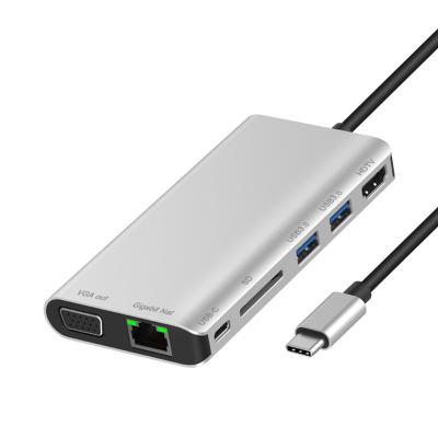 China Multiuse type to HDMl+VGA+USB3.0+SD Card Reader + Network Gigabit Expansion Dock 8 port +PD type in 1 for sale