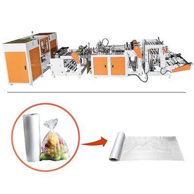 China High Speed ​​Fruit Vegetable Transport Meat Food Double Lines Bag-on-Roll Cold Cut Cutting Sealing Flat Bag Making Machine With Core for sale