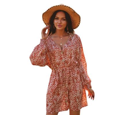 China 2021 Anti-Static Spring Cotton Beach One Piece For Women Party Long Sleeve Print Bohemian Casual Dress for sale