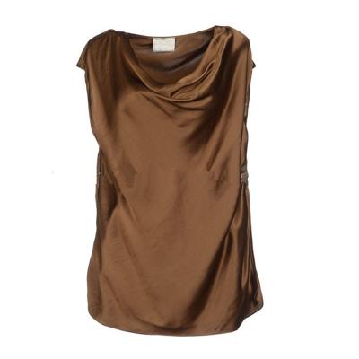 China Anti-pilling fashion ladies loose fit sleeveless attached silk blouses 2020 casual gold satin patterns for sale