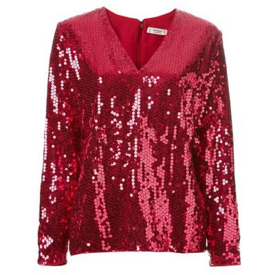 China New Anti-pilling Sequin Party Red Shiny Silk Blouse Long Sleeve Charming V-Neckline For Lady for sale