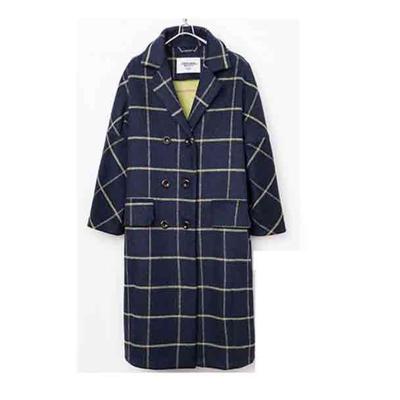 China Large Check Collar Anti-Shrink Wool Ladies High Fashion Long Overcoat for sale