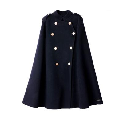 China Anti-Shrink One Shoulder Epaulet Black Cape Double Breasted Japan Winter Line Coat for sale