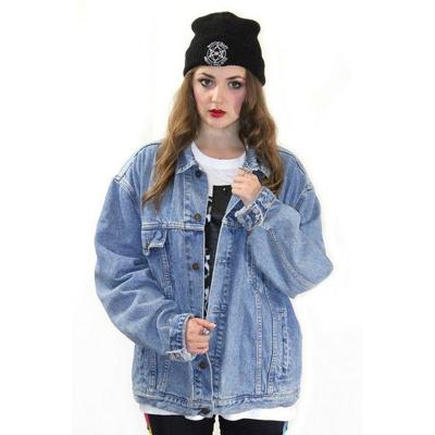 China Breathable China Apparel Button Down Light Blue Oversized Women Denim Jacket for sale