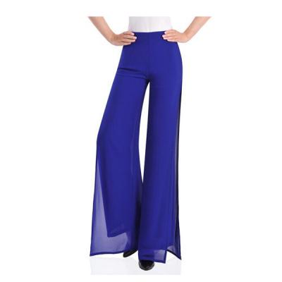 China Hot Selling Anti-pilling Ladies Loose Fit Women Full Length Blue Chiffon Pants Rocket Wide Leg Pants for sale