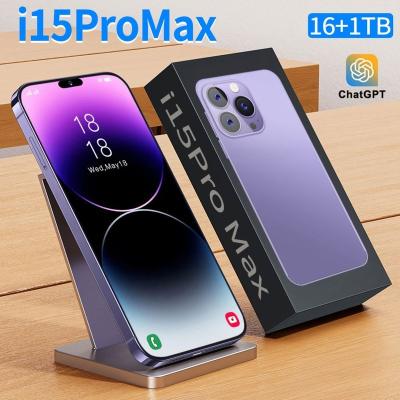 China Dual SIM Card i15 Pro MAX promotion for Original Smartphones 16GB+1TB phone 3G 4G Cellphones unlocked Dual SIM for sale