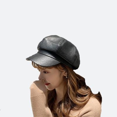 China Newsboys Newsboys Girls Women Central Institute of Statistics Ladies Image Fashion Style PU Winter Luxury Korean Leather Beret Hat Simple British Warm Painter Beret Hat for sale