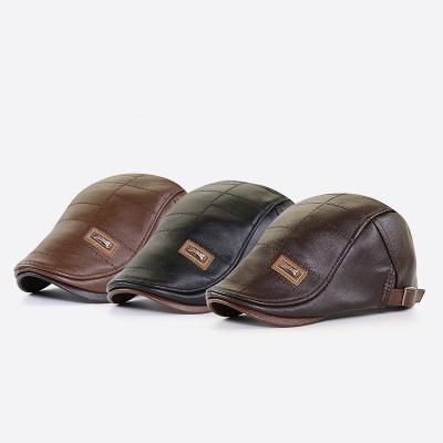 China Uncle Classic Retro Autumn Winter Men's Leather Uncle Hat Daily Outdoor Fishing Walking Grandpa Hat Character Luxury Leather Men's Sunscreen Beret for sale