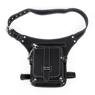 China Fashion Accessory Durable Retro Men Women Leather Waist Bag Locomotive Steampunk Motorcycle Hip Hop Motorcycle PU Waist Bag Black Leather Leg Bag for sale