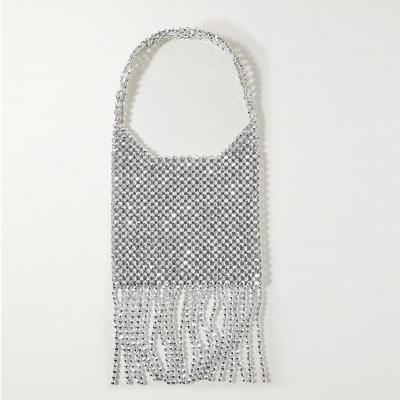 China Fashion Luxury Rhinestone Silver Hand & Shoulder Tote Bags Fashion Street Tassel Design Dinner Party Woven Armpit Handbag for sale