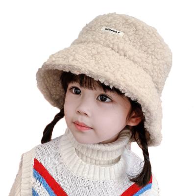 China 2021 New Design Image 2021 Children Winter Kids Bucket Hat Cute Hairy Korean Style Simple Cashmere Bucket Hat Boys Little Girls Warm Hat for sale