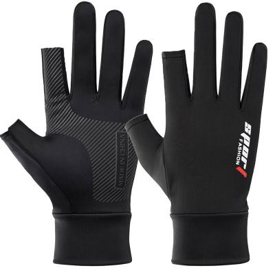 China Summer Style Non-slip Sunscreen Single Ice Silk Fishing Gloves Men Women Thin Anti Skid Half Finger Sports Outdoor Cycling Motor Gloves for sale