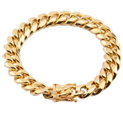 China Men's Simple Titanium Steel Gold Jewelry Hip Hop Charm Cuban Bracelet for sale