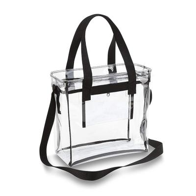 China Classic Stadium Approved See Through Clear PVC Ladies Plastic Tote Bag For Men Women for sale