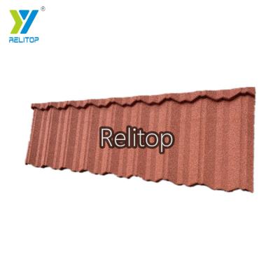 China Relitop Minimalist Craftsman Red Color Stone Coated Style Steel Roof Tile for Warehouse Park Building Roofer for sale