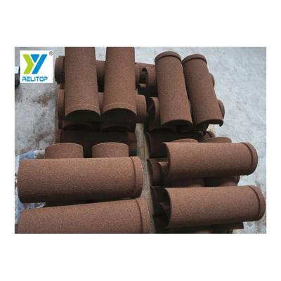 China Al-Zn coated steel sheet. Natural stone chips. Acrylic resin glue. Relitop Roofing System Aluminum Zinc Stone Coated Roofing Sheet Accessories Circular Hip Ridge Tiles Barrel Tile Anti Rust for sale