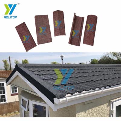 China Relitop Rustic Stone Coated Metal Roof Tiles 2M Long Accessories Roof Valley Tray Eaves Flashing Angle Ridge Tiles Circular Ridges for sale