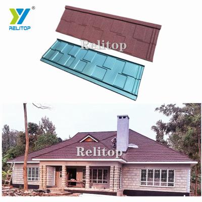 China Modern Sunset Red Color Shingle Design Relitop Stone Coated Metal Roofing Tile 0.35MM 0.4MM Zinc Aluminum 0.5MM Steel Plate for sale