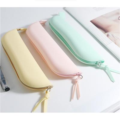 China Popular Wholesale Pencil Case Banana Shape Zipper Pencil Bags Silicone Kids Custom Logo Cute School Pencil Box For Girls Kids for sale