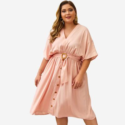 China Viable Wholesale Women's Summer Spring Dresses Autumn Cotton Clothing Plus Size Pink Dress for sale