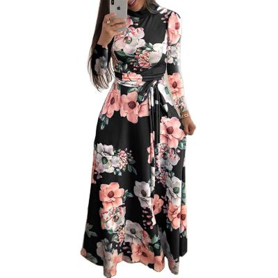 China Wholesale Anti-wrinkle Flower Printing Long Sleeve Maxi Dresses Casual Dress For Women for sale