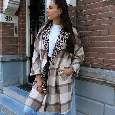 China Anti-Wrinkle 2020 Winter Long Sleeve Turn-Down Collar Plaid Leopard Brown Ladies Casual For Women Coats And Jackets for sale