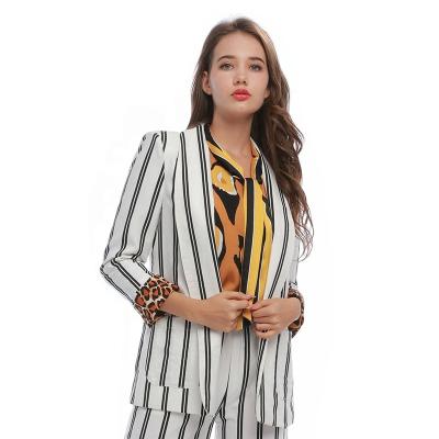 China Sale Autumn Striped Long Sleeve Tailored Collar Jacket Warm QUICK DRY Formal Slim Ladies Suit Women's Blazer Jacket for sale