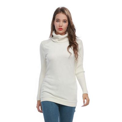 China custom turtle neck Anti-wrinkle winter sweater solid knitted white girls sleeve long women's hoodie sweatshirt for sale