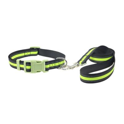 China Pet Mine Bull Dog Collars Reflective Nylon Reflective Bulk Dog Collars Adjustable Leashes And Leash Set Wholesale for sale