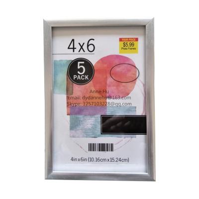 China Factory sale small size 10.16x15.24cm fashionable direct plastic photo frame 4x6inch silver border PVC picture frame in set packing for sale