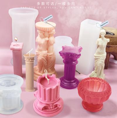 China Roman Column Crafts Handmade Sustainable Candle Vintage Statue Making Silicone Mold Diy Scented Wax Pillar Concrete Cylinder Candle Mold for sale