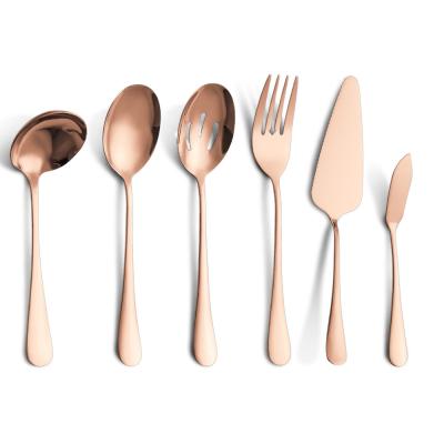 China Viable Gold Salad Spoon Fork 6 PCS Stainless Steel Cutlery Set Serving Spoon Set Colorful Unique Stainless Butter Cutlery for sale