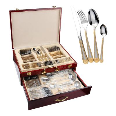 China Gold Viable Gift Box Dinnerware Set Flatware 84 pcs72 Flatware Set Stainless Steel Dinnerware Portable Dishwasher for sale