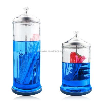 China Durable Multi-capacity Salon Disinfectant Barber Shop Salon Professional Disinfection Glass Antiseptic Jar Durable Hair Products Bottle for sale