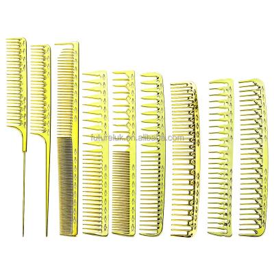 China Special Design Teasing Comb Plated Gold Color 9 Pcs Comb Set Barber High Quality Stylish Salon Haircut Cutting Hair Braiding Comb For Women Men for sale