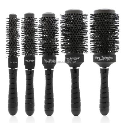 China Salon Waterproof High Temperature Resistant Ceramic Round Comb Brush Hair Barrel Black Hair Styling Changeable Color Nano Ionic Hair Brush for sale