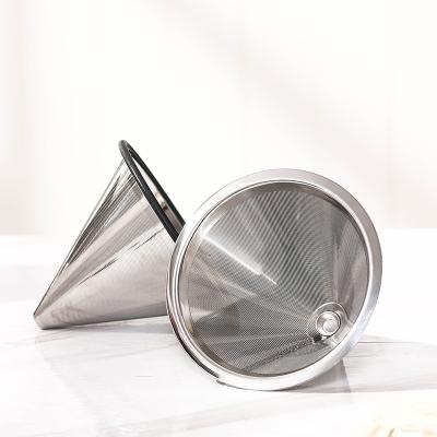 China Reusable 304 Stainless Steel Metal Coffee Funnel Cone Shape Sustainable Eco-Friendly Coffee Filter for 3 Cups for sale