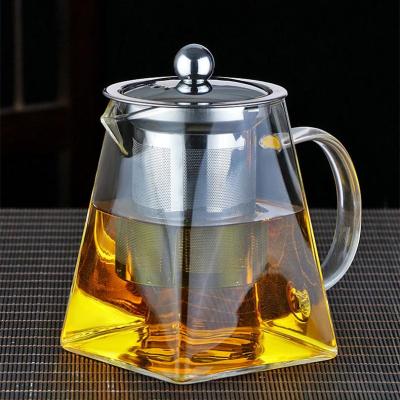 China New Design Cheap Sustainable Square Shape Teapot Stainless Steel Infuser Set Durable Glass Teapot With Handle for sale