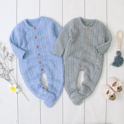 China Wholesale Lovely Lovely Sister And Brother Baby Solid Color Clothes Long Sleeve Round Collar Button Design Footed Romper For Babies for sale