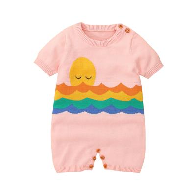 China QDH Lovely Lovely Lovely Color Baby Clothes Long Sleeve Round PatternButton Design Sea Color Collar Loose Knitted Romper For Baby for sale