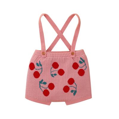 China Lovely Lovely Cheap Wholesale Baby Clothes Buttons Cherry Pattern Girls Baby Knitted Design Suspender Baby Rompers For Newborn Kids for sale