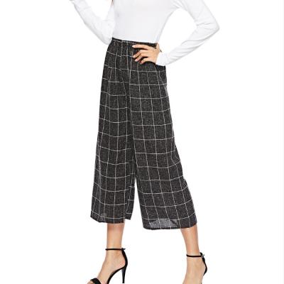 China Anti-wrinkle New Arrival QDH Big Grid Design Loose Comfortable Culottes With Ninth Pants Wide Legs Pants Summer Pants for sale